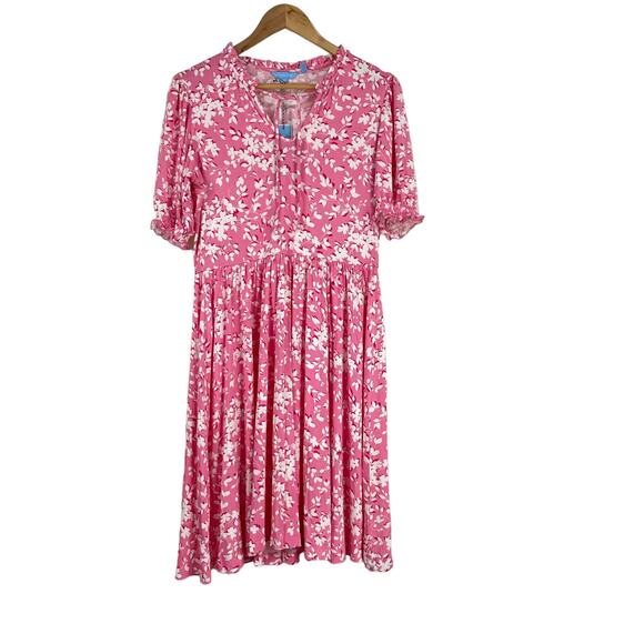 Draper James NWT Knit Kacey Dress Pink Shadow Floral Size XL Tie Neck Closure - Picture 4 of 10